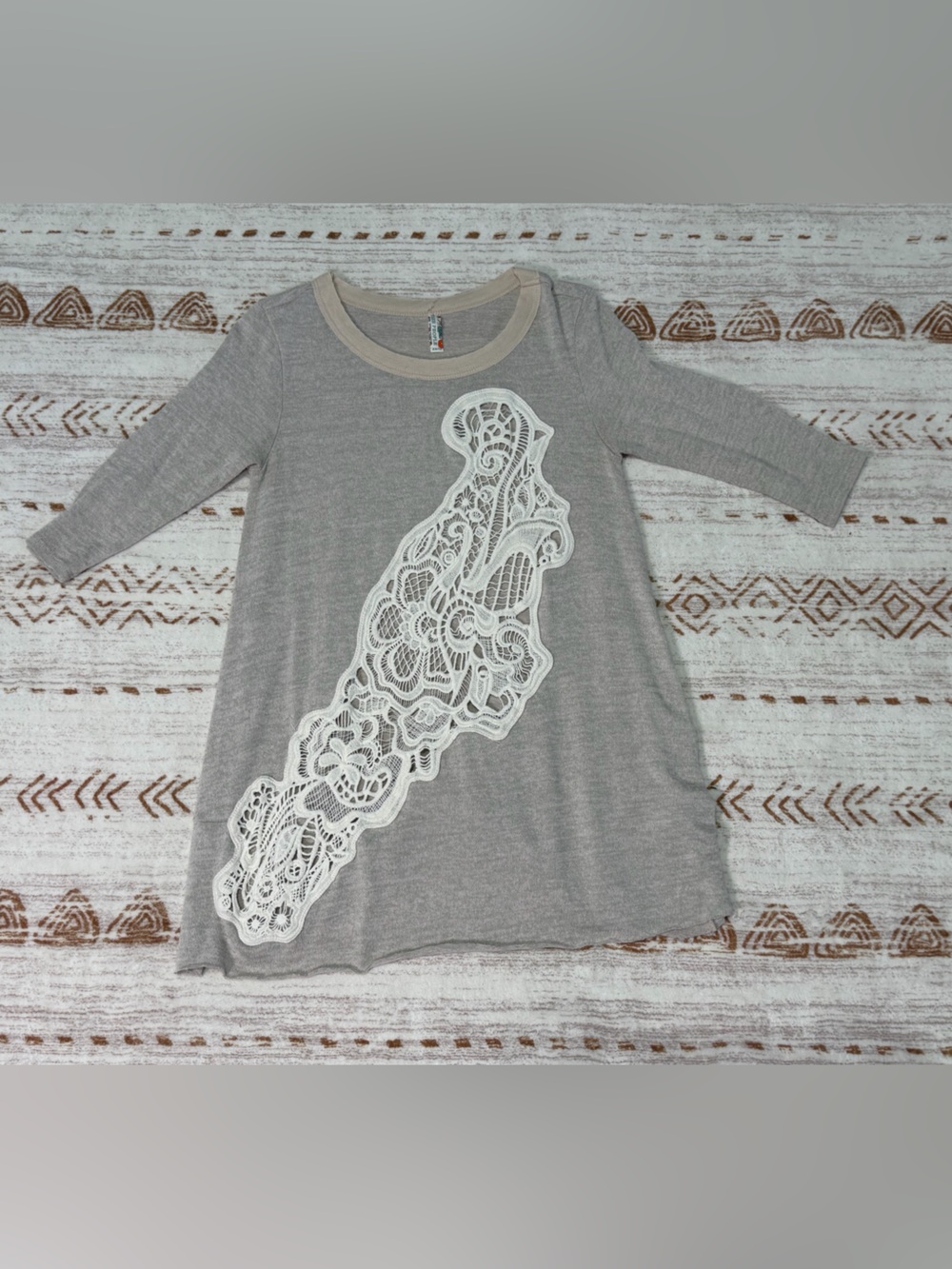 Free people Grey Tunic shirt  with White Lace Applique